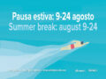Pausa estiva 2025 Tabarelli Spa: comunicazione delle date di chiusura dal 9 al 24 agosto con illustrazione stilizzata di un nuotatore